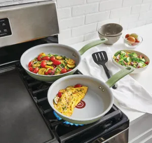 New T-fal Simply Cook, 2 Pcs Recycled Ceramic Non-Stick Cookware Set, Green! 8.5" & 10.25" Fry pan Set for Healthy Cooking. Reduced Eco-Impact.