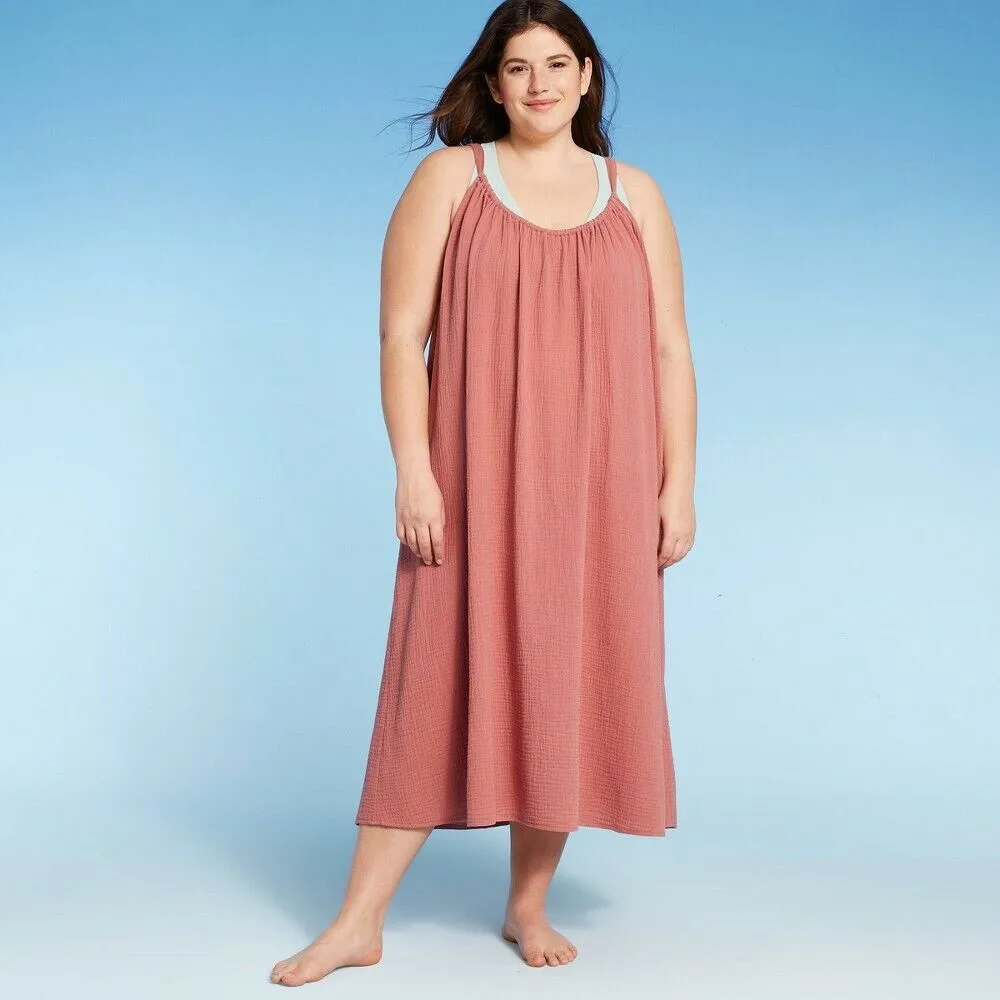 New Women's Women's Midi Cover Up Dress - Kona Sol! Roomy, Flowy perfect for summer! Mauve, PLUS 3X/4X