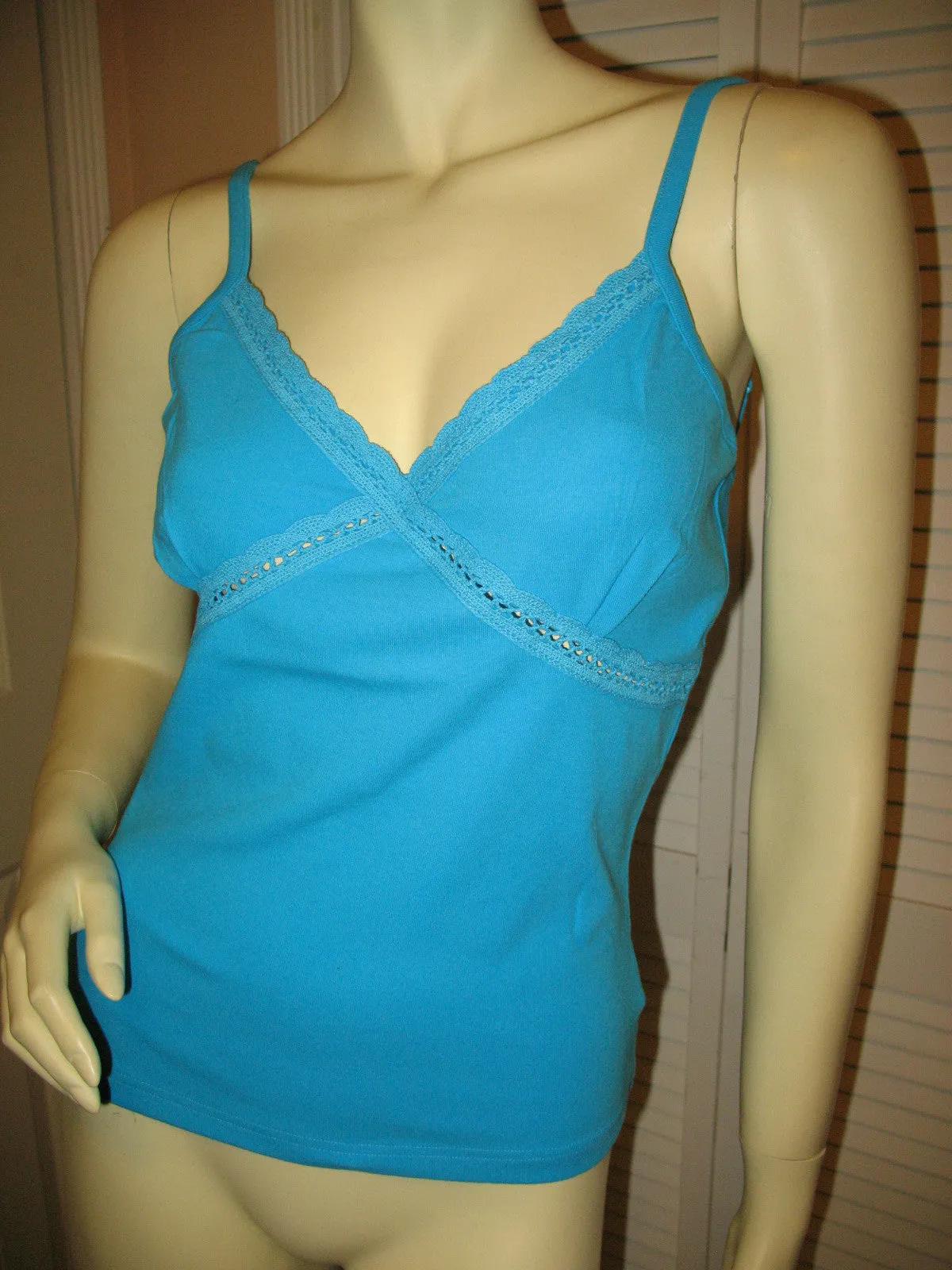 New Y2K 2000s Lace Tank Top Cami/Camisole Spaghetti V-Neck Blue Fairy Chic Femme
