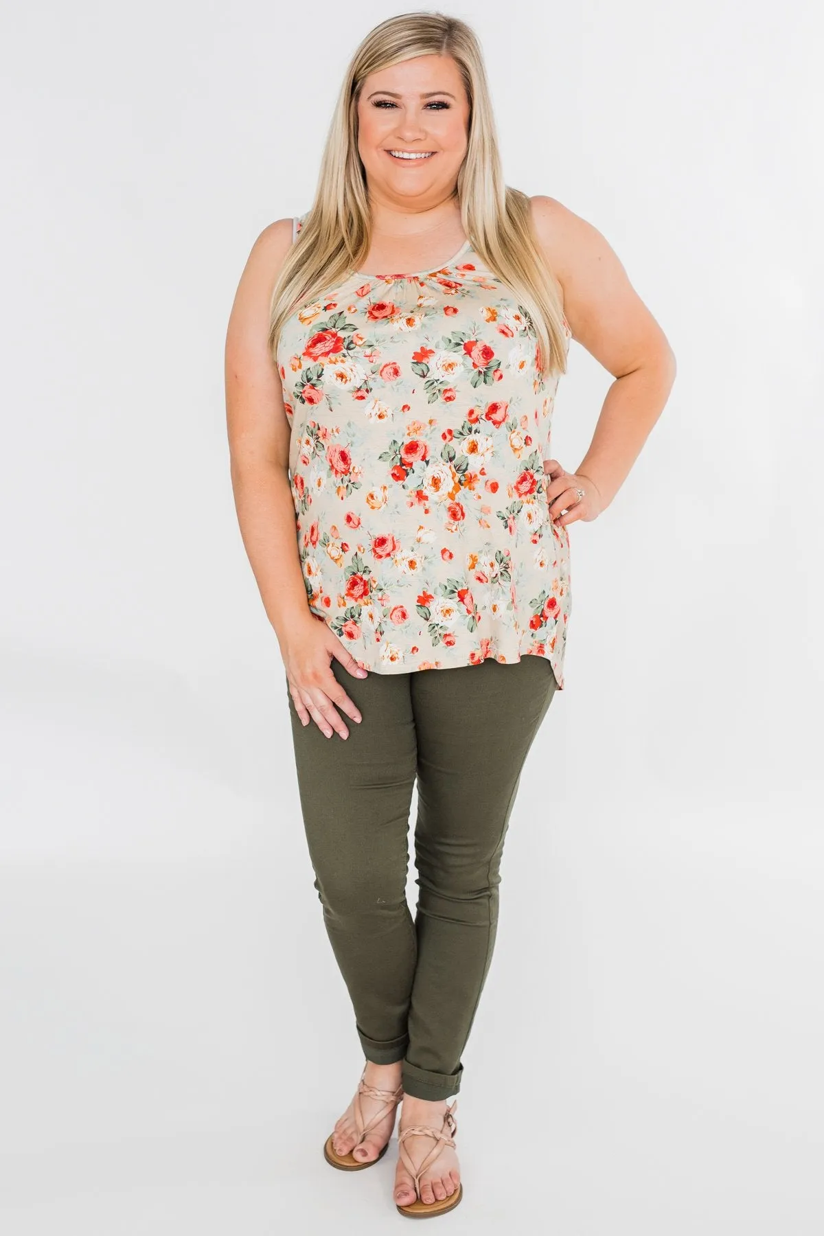 Next to You Floral Tank Top- Light Taupe