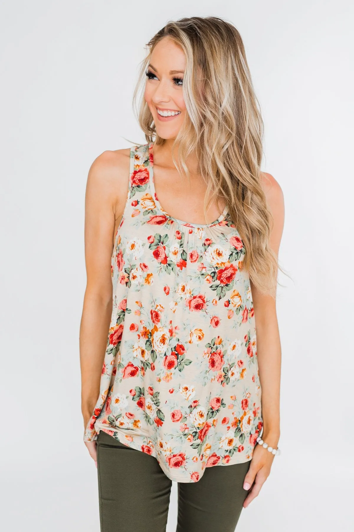 Next to You Floral Tank Top- Light Taupe