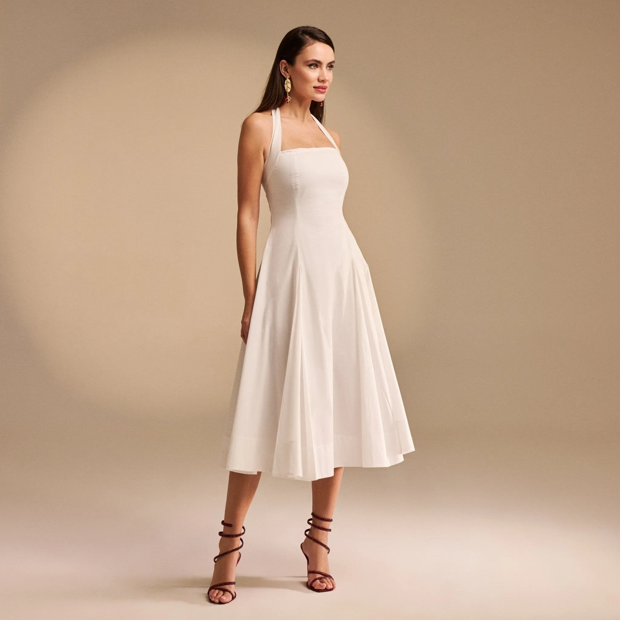 Off White Chest Cut Out Midi Poplin Dress