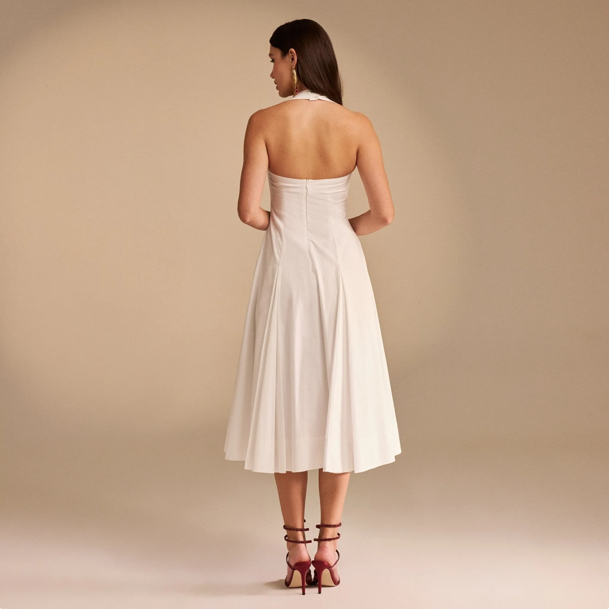 Off White Chest Cut Out Midi Poplin Dress