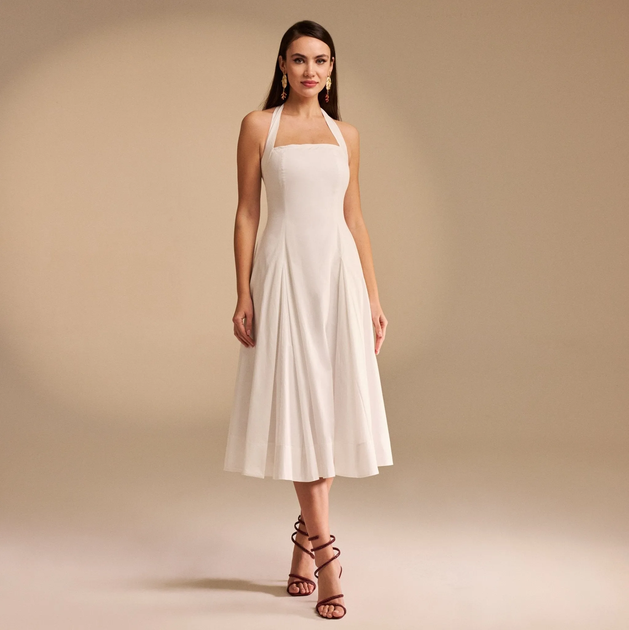 Off White Chest Cut Out Midi Poplin Dress