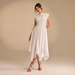 Off White Square Cut Ruffled Midi Dress