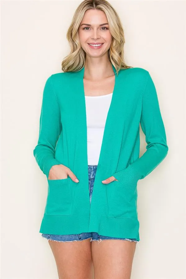 Open Front Pocket Cardigan - Emerald