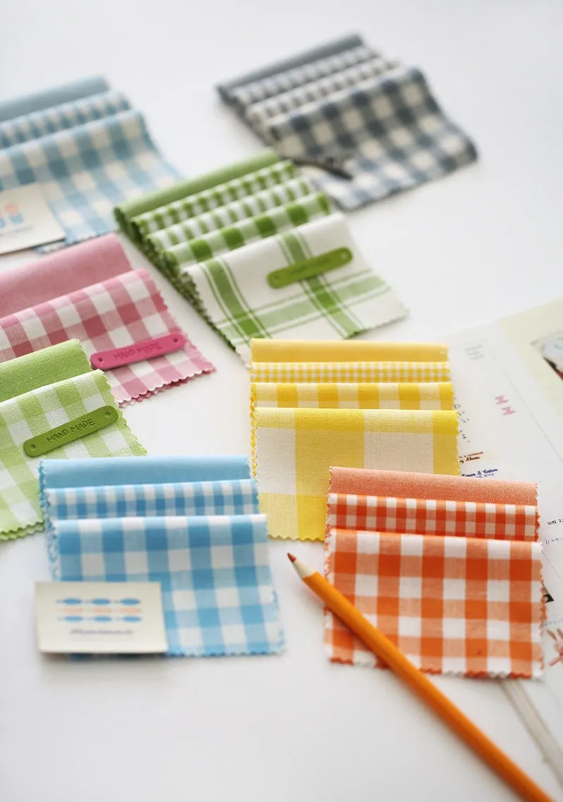 Orange Cotton Fabric, Yarn Dyed Cotton Fabric, 4 mm, 9 mm Checks and Solid Orange Fabric, Quality Korean Fabric - By the Yard /78577