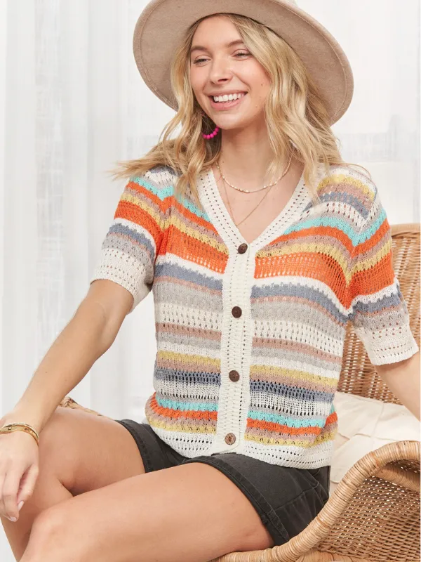 Orange   Ivory Lightweight Sweater Top