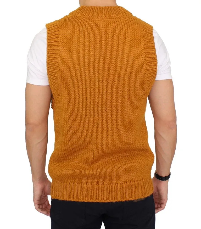 Orange Knitted Wool Blend Pullover Vest