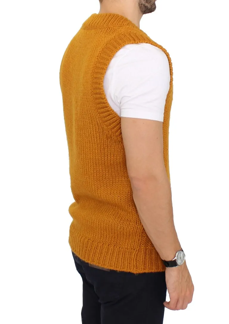 Orange Knitted Wool Blend Pullover Vest