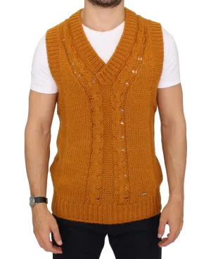 Orange Knitted Wool Blend Pullover Vest