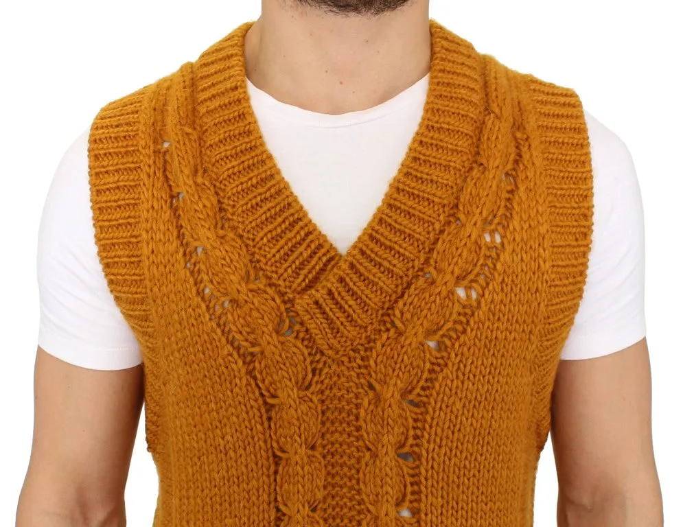 Orange Knitted Wool Blend Pullover Vest