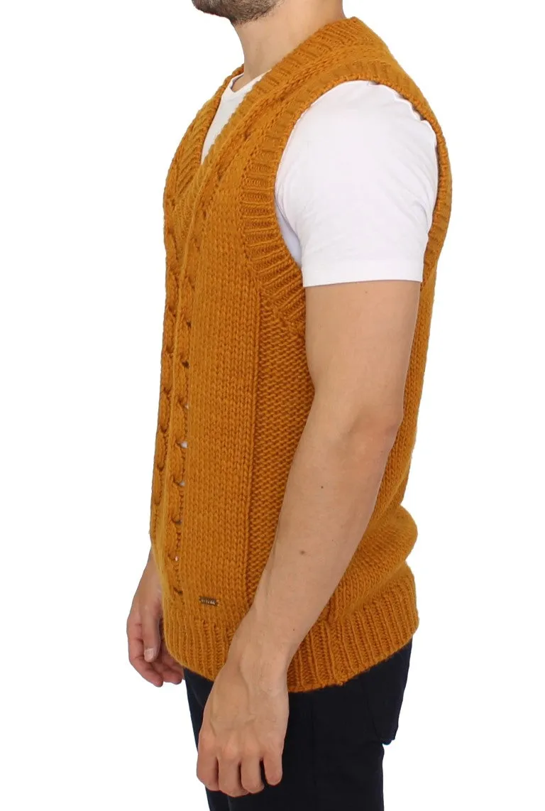 Orange Knitted Wool Blend Pullover Vest