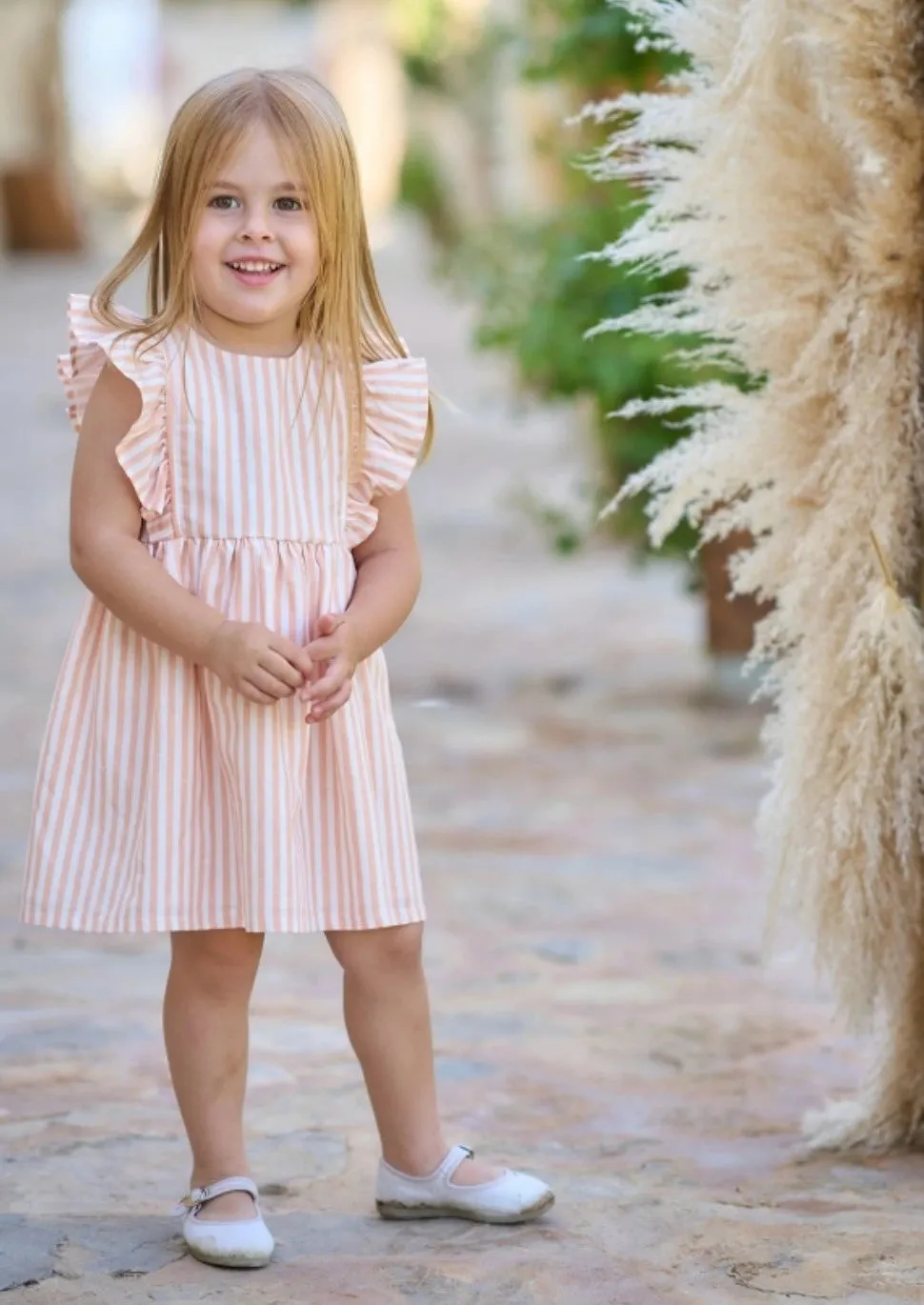 Orange Striped Sleeveless Dress