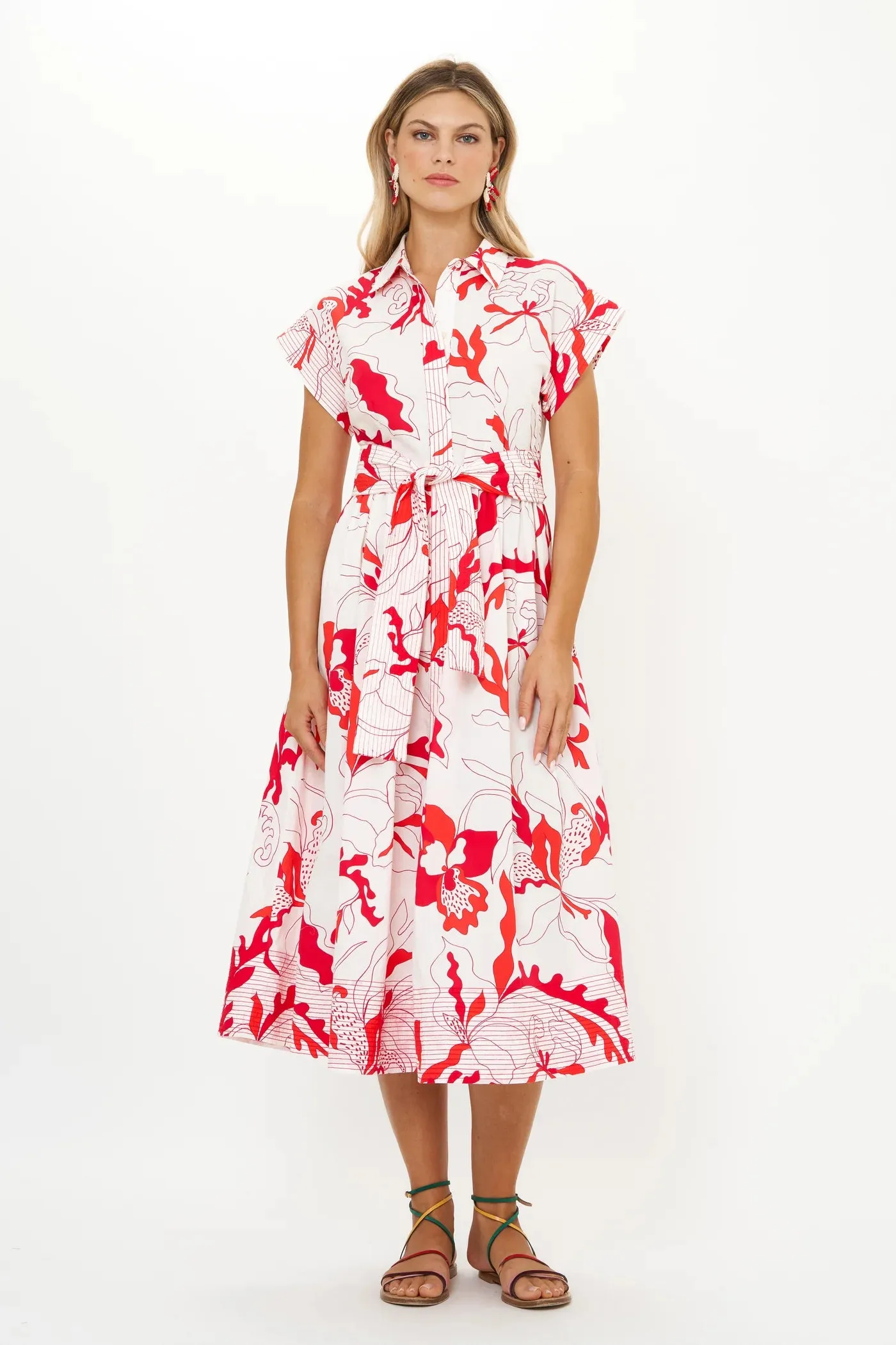 Orchid Red Belted Shirt Dress