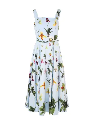Oscar de la Renta Orchids Cotton Poplin Full Skirt Tank Dress