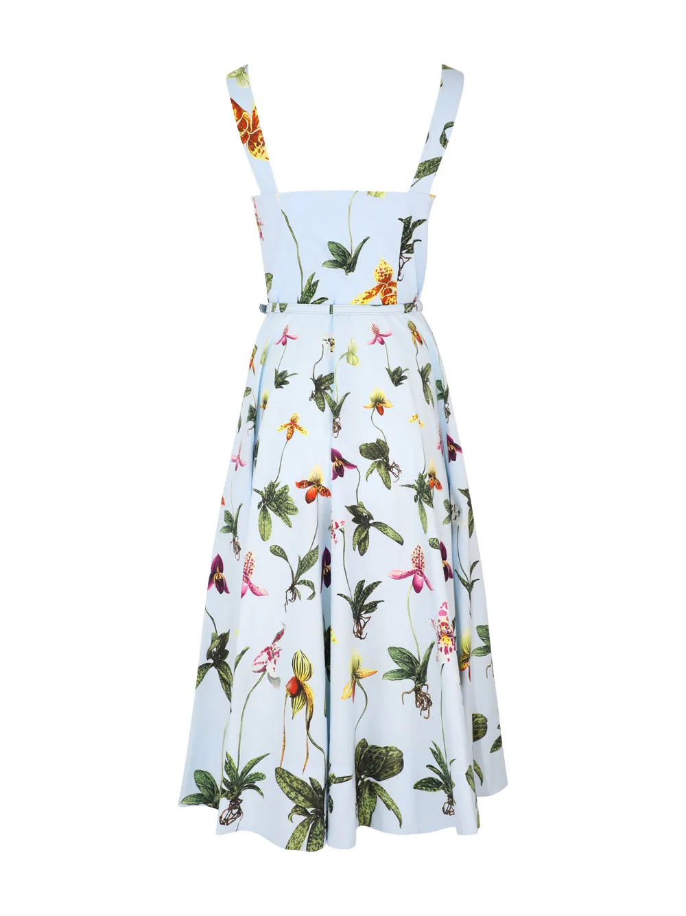 Oscar de la Renta Orchids Cotton Poplin Full Skirt Tank Dress