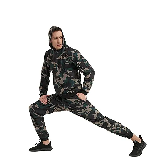 Osmyzcp Men's Jogging Suits Casual Pullover Hoodie 2-Piece Gym Tracksuit Camo Hooded Camo Green 3XL