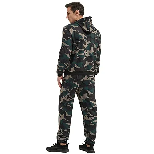 Osmyzcp Men's Jogging Suits Casual Pullover Hoodie 2-Piece Gym Tracksuit Camo Hooded Camo Green 3XL