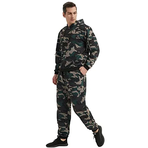 Osmyzcp Men's Jogging Suits Casual Pullover Hoodie 2-Piece Gym Tracksuit Camo Hooded Camo Green 3XL