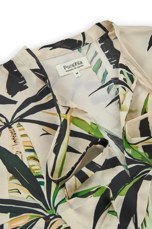 Palm Print Sleeveless Poplin Top