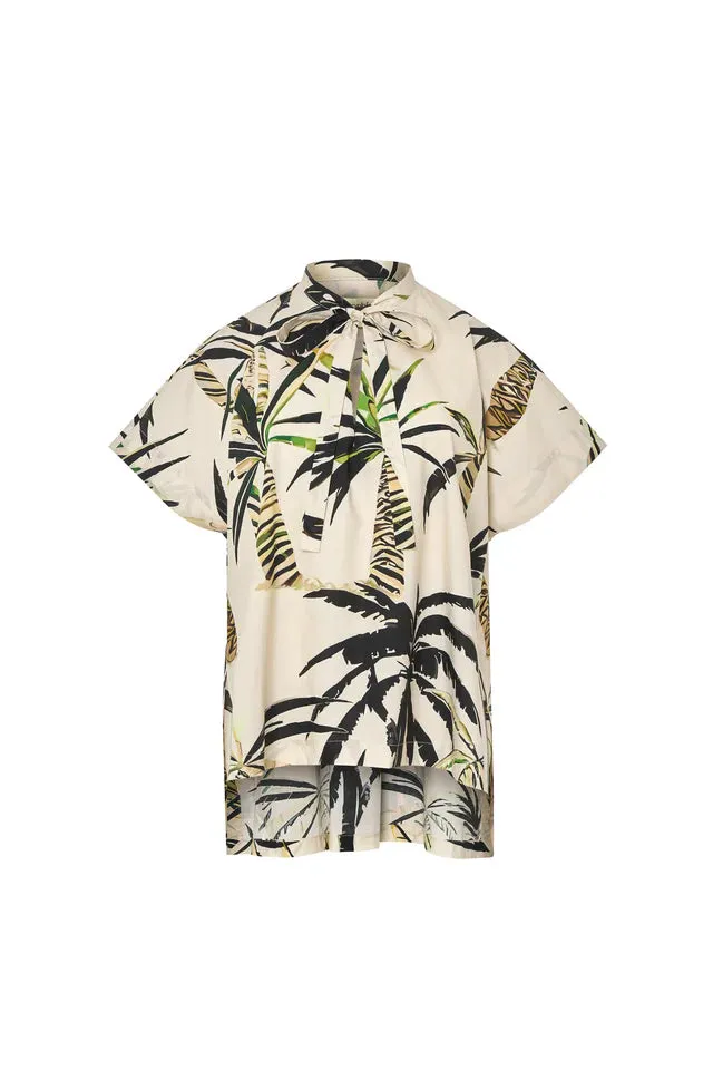 Palm Print Sleeveless Poplin Top