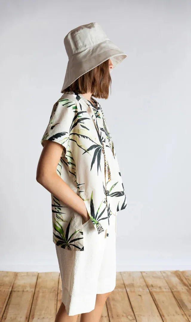 Palm Print Sleeveless Poplin Top
