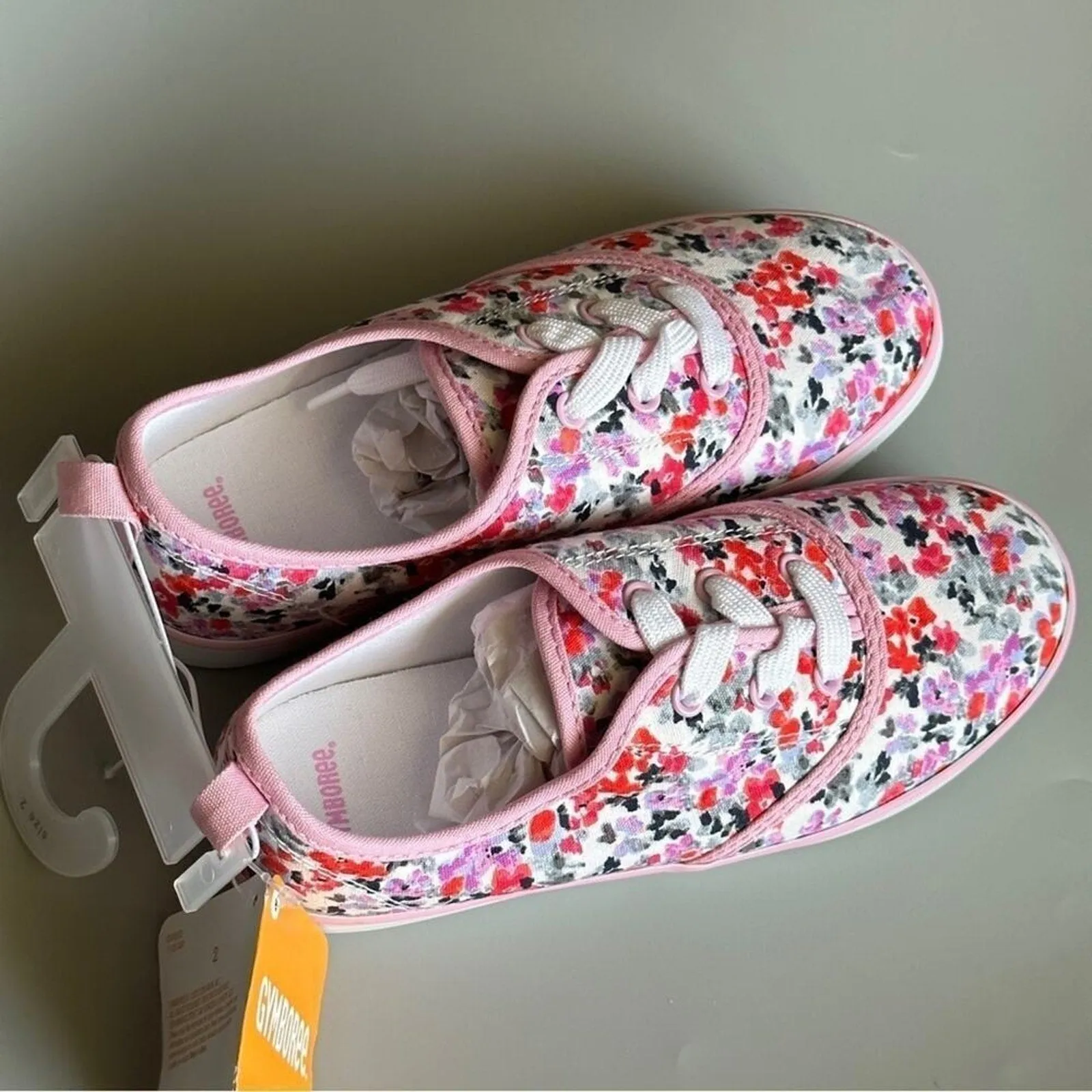 PanacheProse Gymboree Size 2 Floral Canvas Shoes Pink Tennis Sneakers Flat Shoes