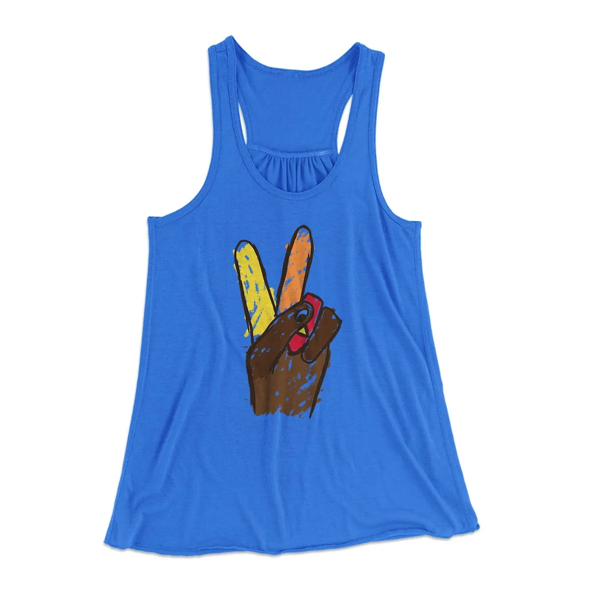 Peace Sign Hand Turkey Funny Thanksgiving Women's Flowey Tank Top