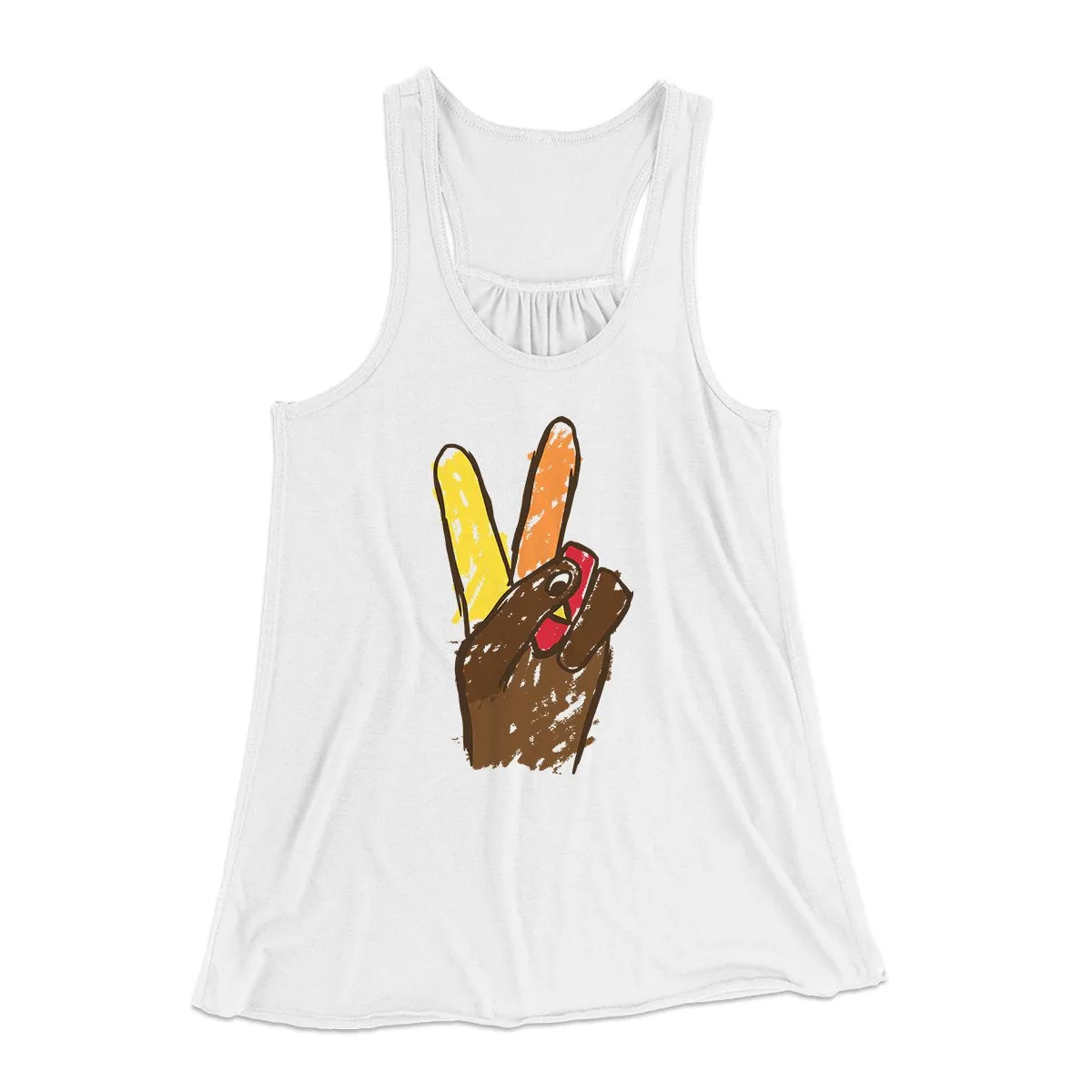 Peace Sign Hand Turkey Funny Thanksgiving Women's Flowey Tank Top