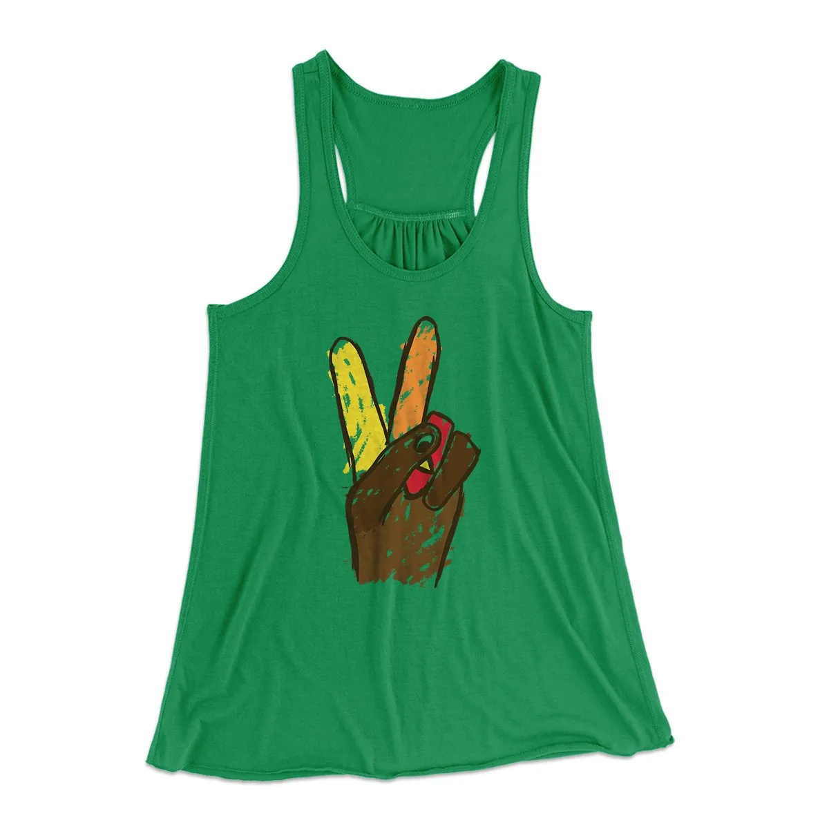 Peace Sign Hand Turkey Funny Thanksgiving Women's Flowey Tank Top