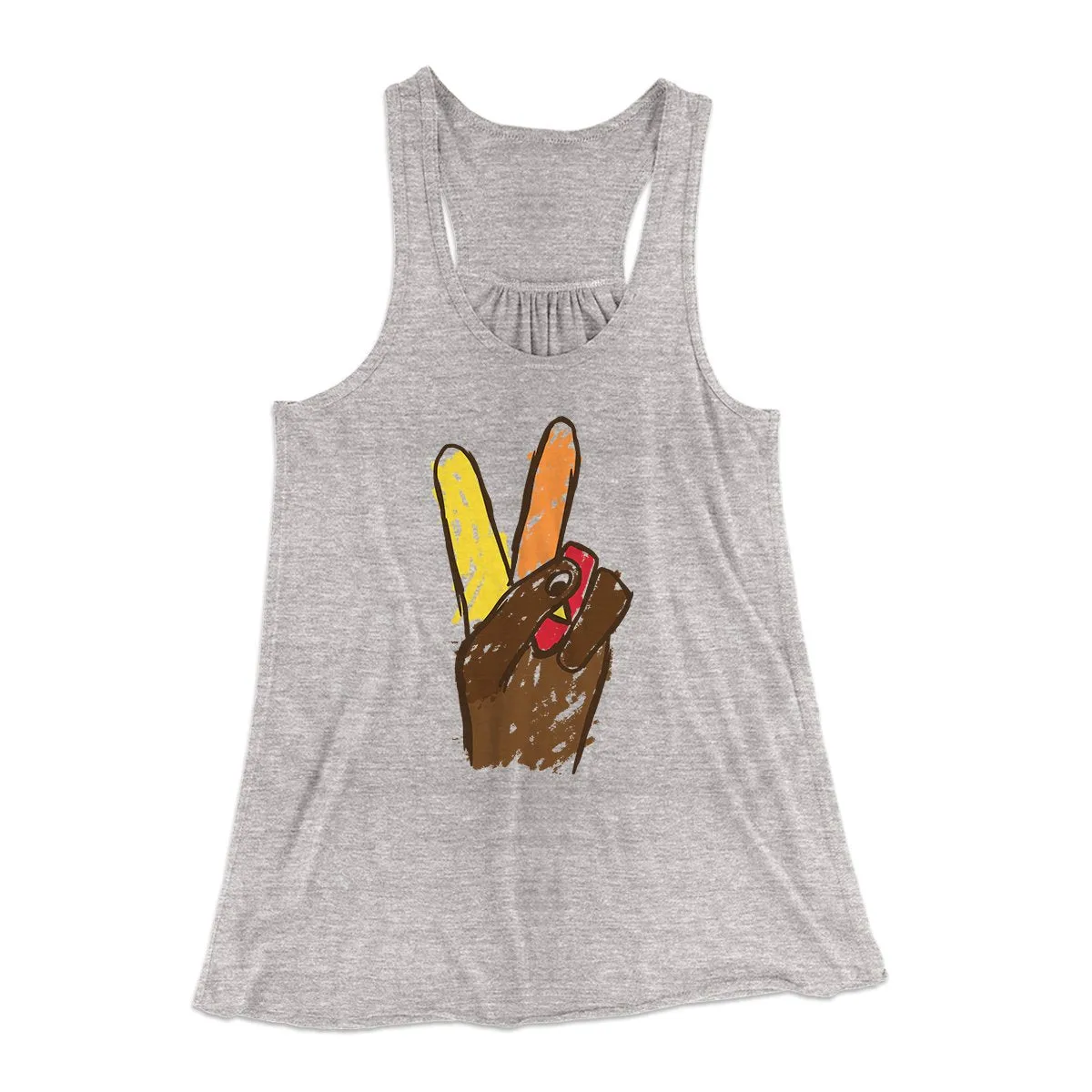 Peace Sign Hand Turkey Funny Thanksgiving Women's Flowey Tank Top