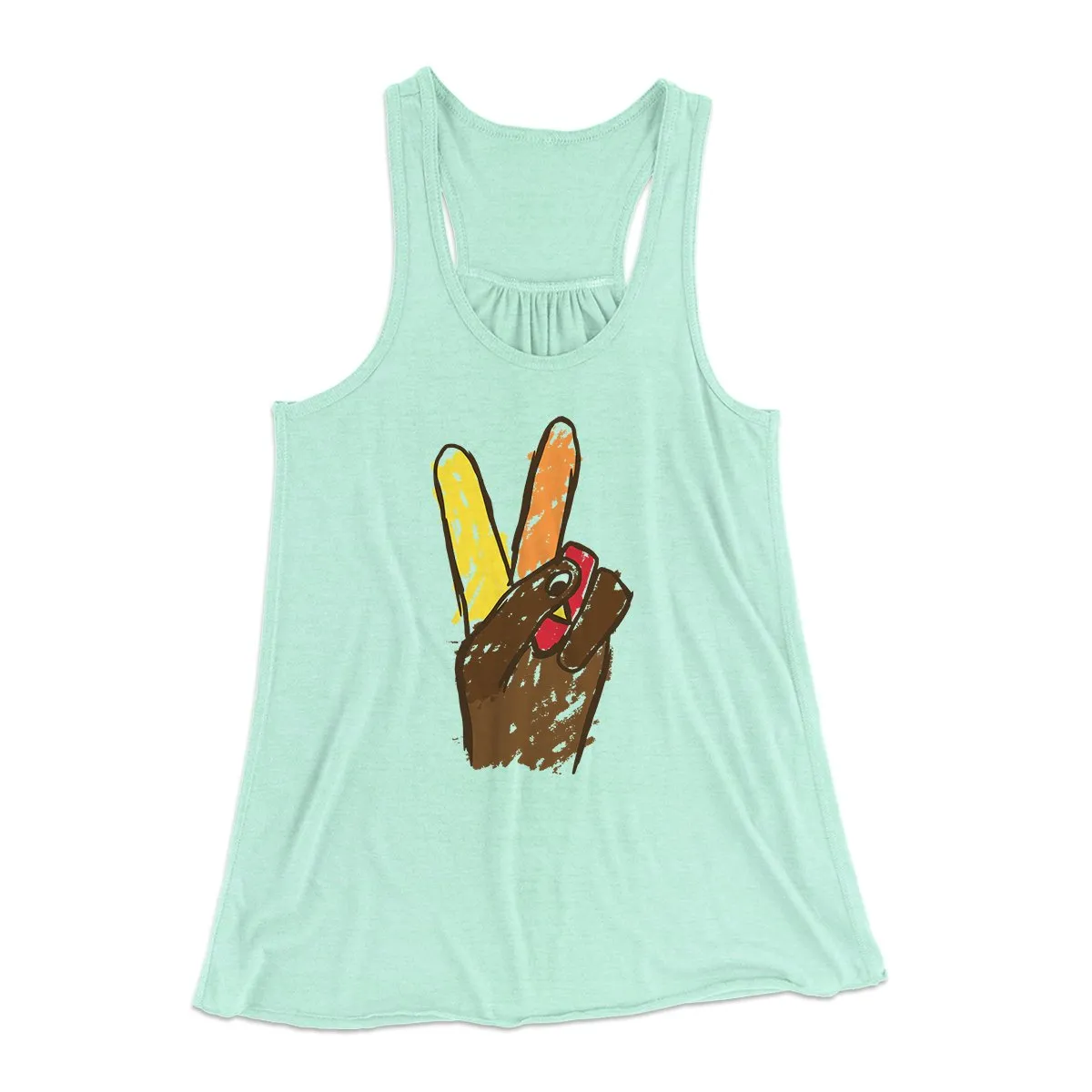 Peace Sign Hand Turkey Funny Thanksgiving Women's Flowey Tank Top