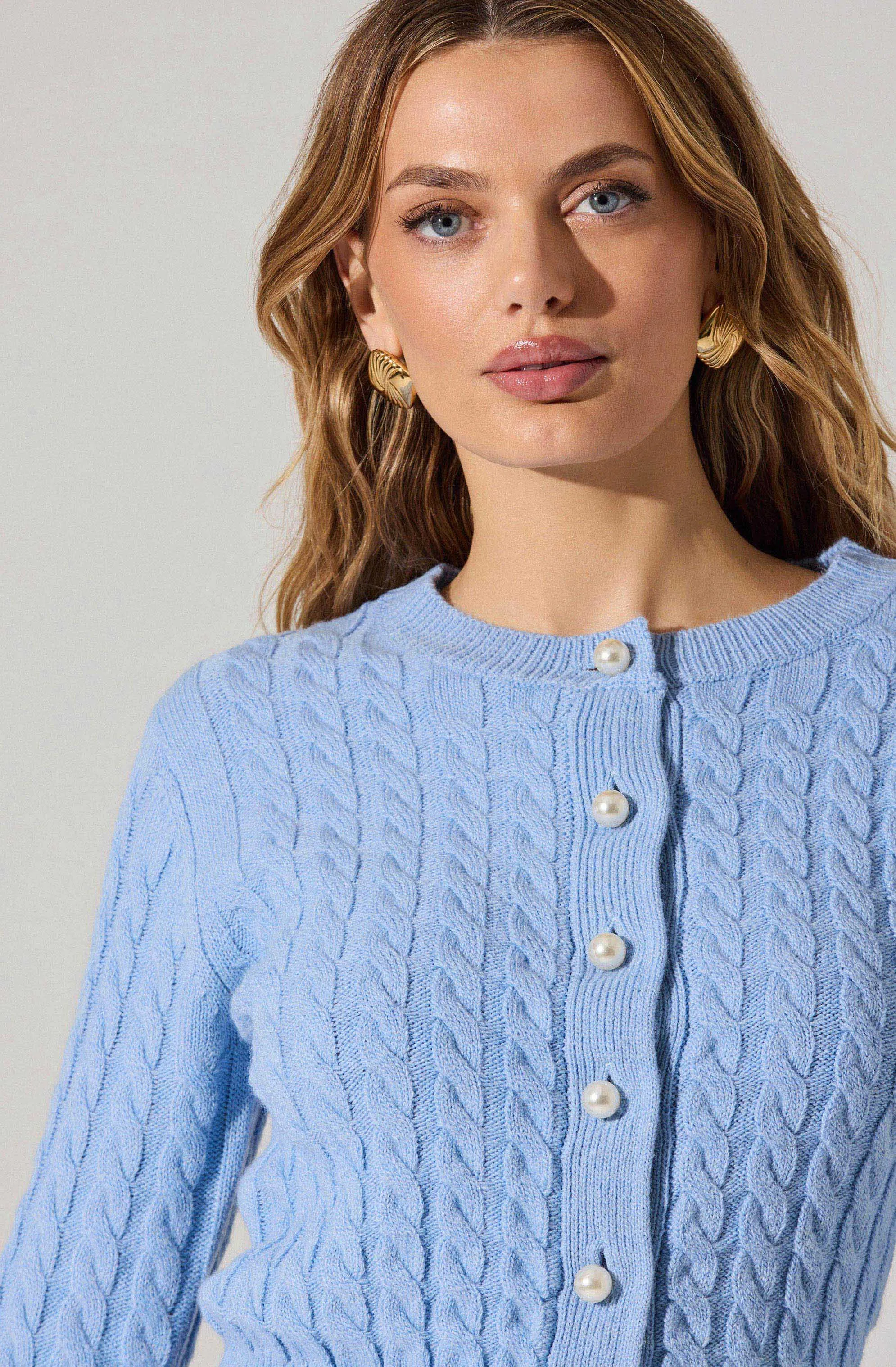 Pearl Button Cable Knit Cardigan