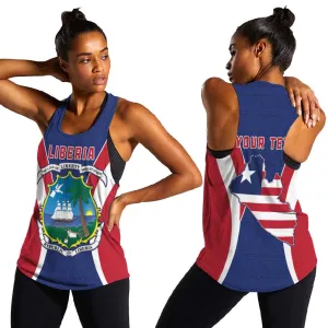 Personalised Afro Liberia Women Racerback Tank Coat Of Arms With Flag Map - African Pattern LT15