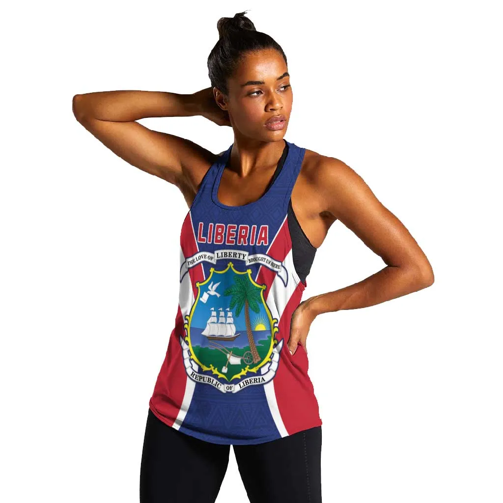 Personalised Afro Liberia Women Racerback Tank Coat Of Arms With Flag Map - African Pattern LT15