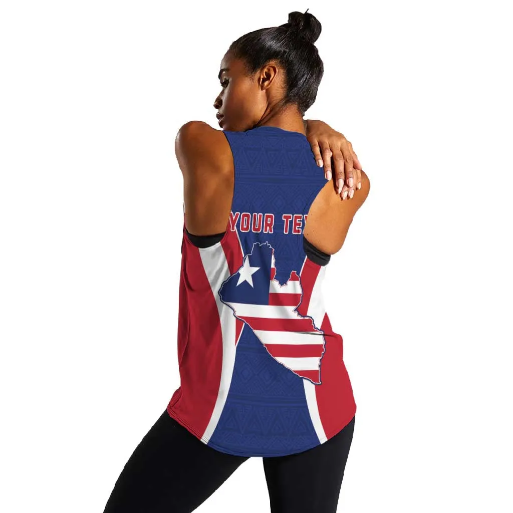 Personalised Afro Liberia Women Racerback Tank Coat Of Arms With Flag Map - African Pattern LT15