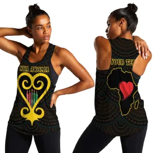 Personalized  African-American Black Love Day Women Racerback Tank Sankofa Heart - Nya Akoma LT15