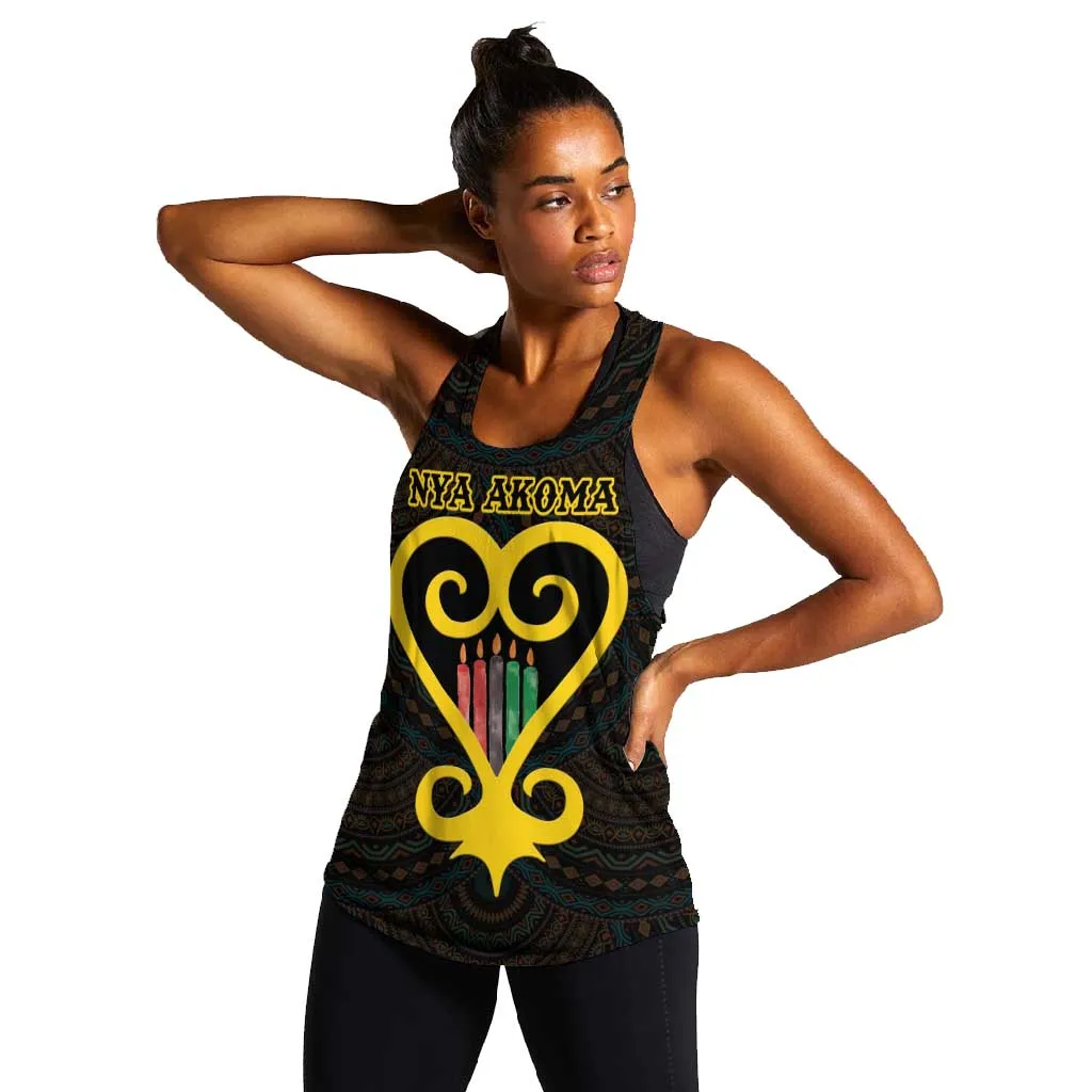 Personalized  African-American Black Love Day Women Racerback Tank Sankofa Heart - Nya Akoma LT15