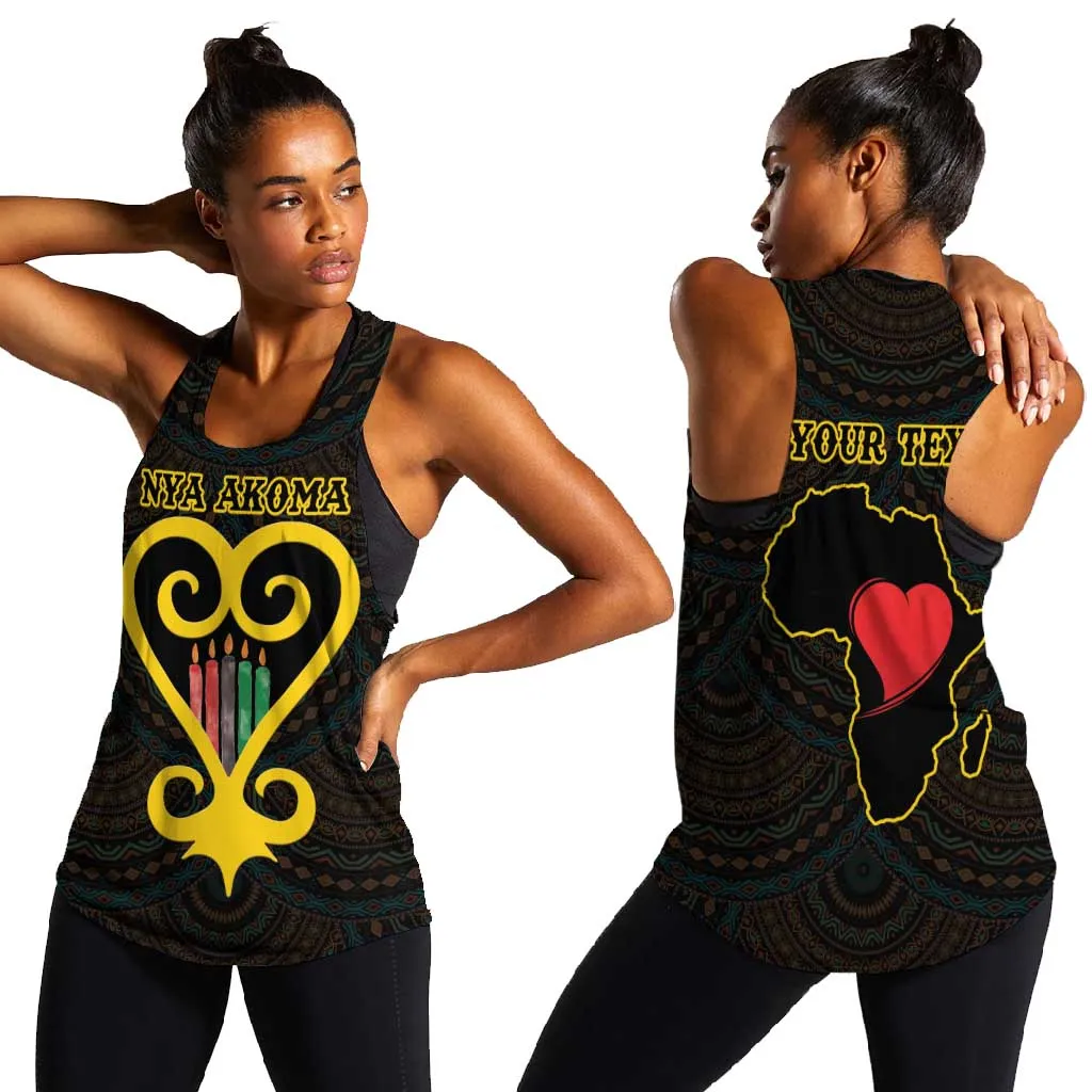 Personalized  African-American Black Love Day Women Racerback Tank Sankofa Heart - Nya Akoma LT15