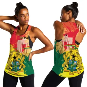 Personalized Ghana Republic Day Women Racerback Tank Black Star Square - Grunge Style LT15