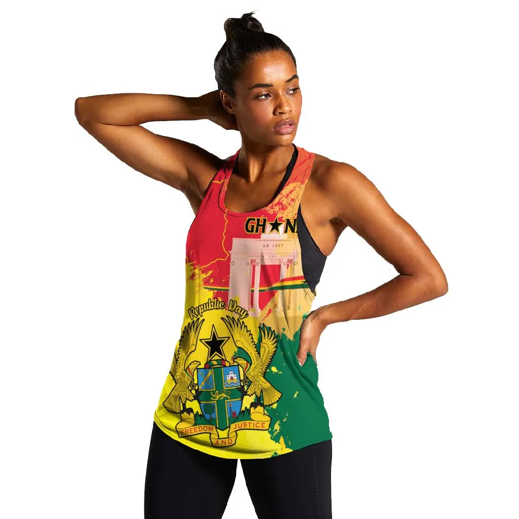 Personalized Ghana Republic Day Women Racerback Tank Black Star Square - Grunge Style LT15