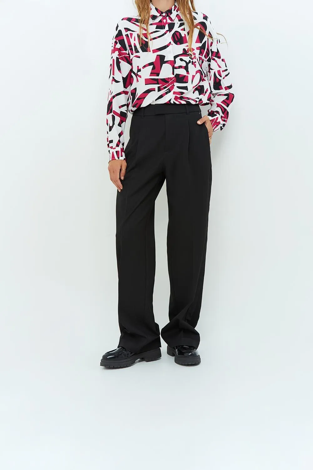 PIETRO - Pantalon large de costume noir à rayures tennis pailletées