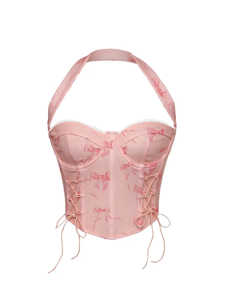 Pink Bow Lace-Up Corset Top