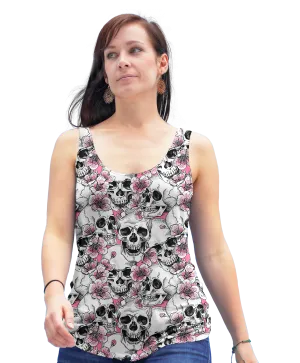 Pink Floral Skull Racerback Tank Top