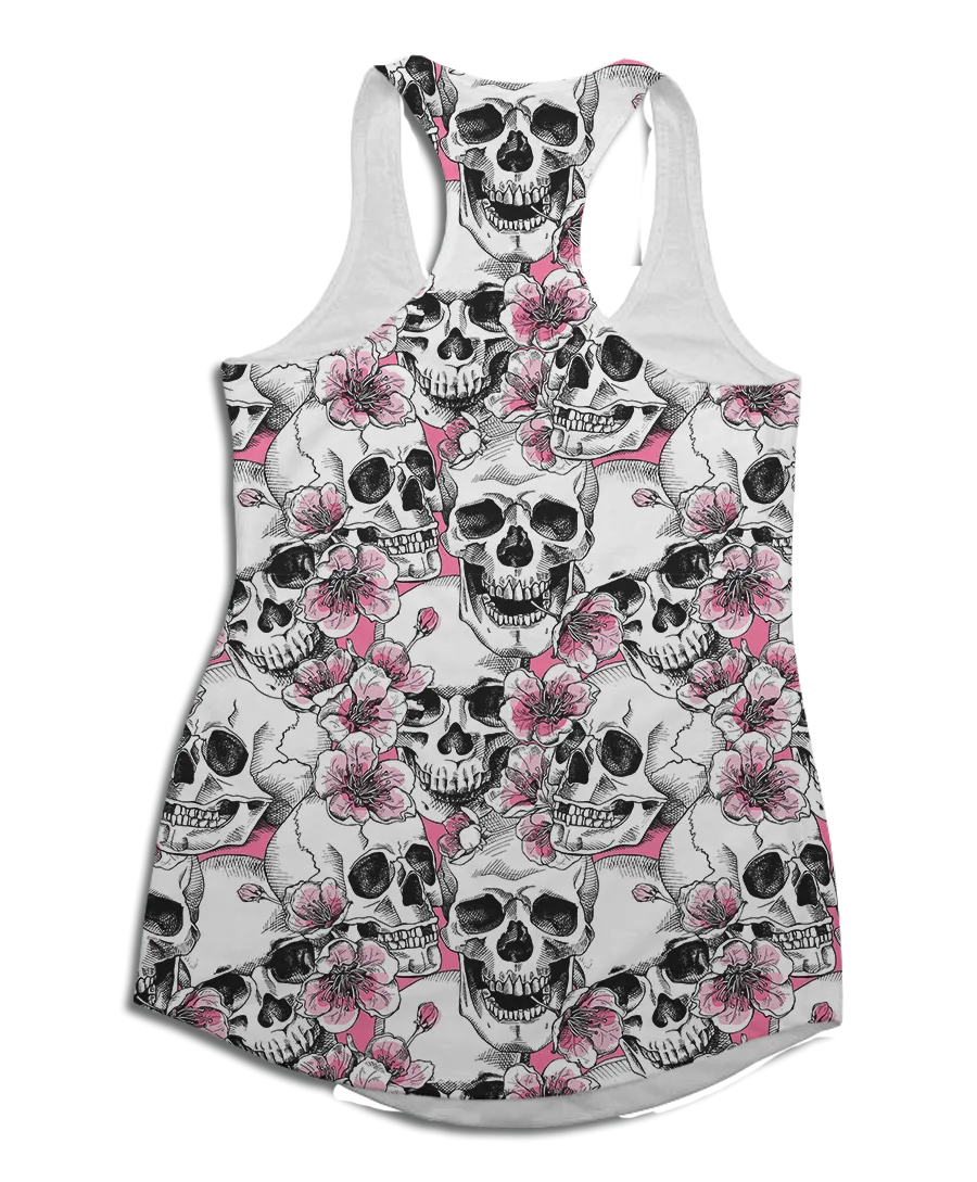 Pink Floral Skull Racerback Tank Top