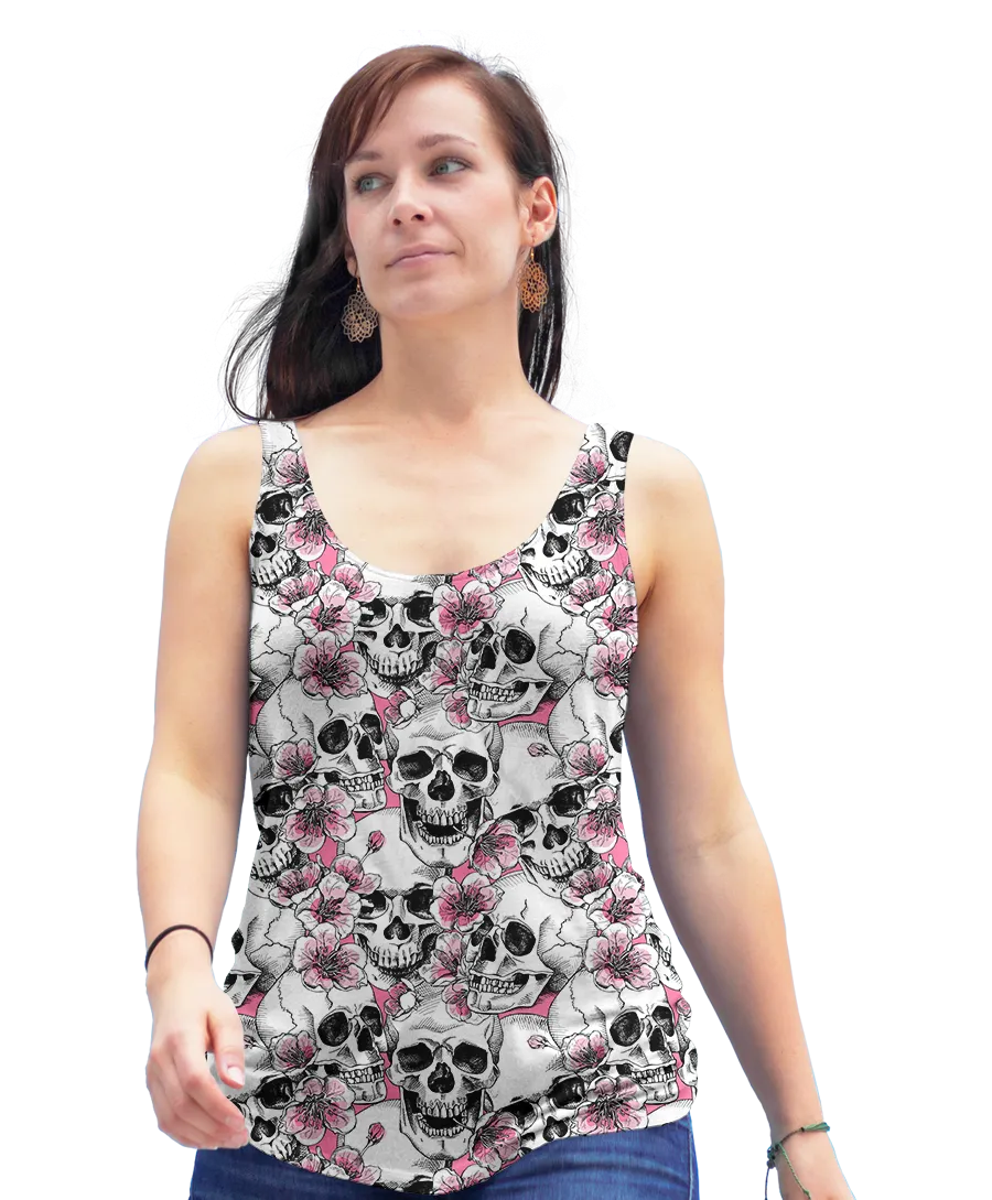 Pink Floral Skull Racerback Tank Top
