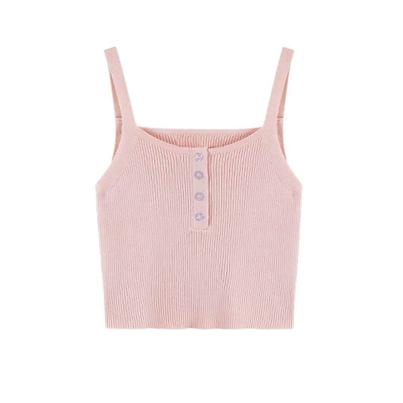 Pink Knitted Soft Camisole Cardigan Set