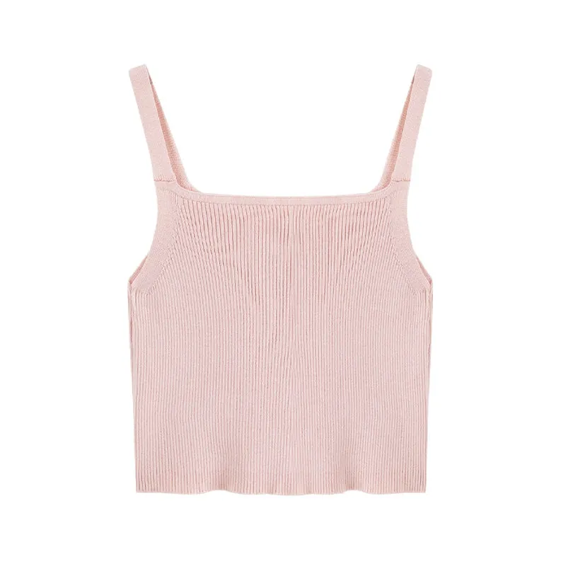 Pink Knitted Soft Camisole Cardigan Set