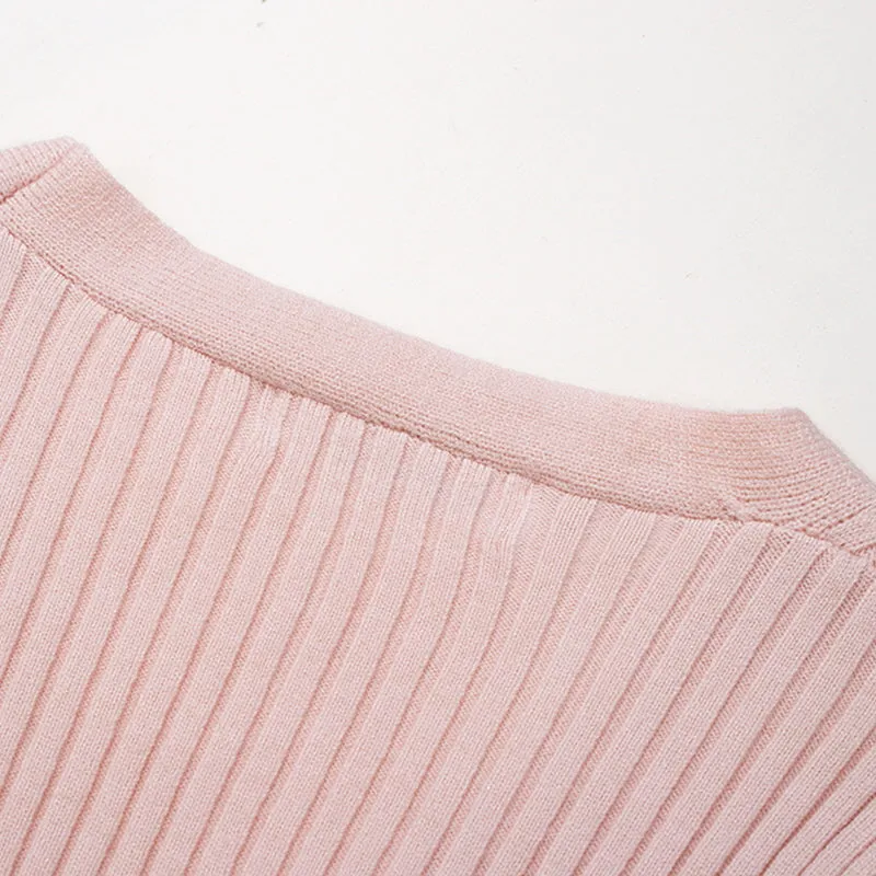 Pink Knitted Soft Camisole Cardigan Set
